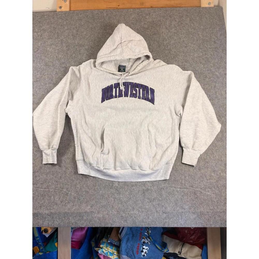 Men's Pullover Hoodie in Light Gray with Purple Script